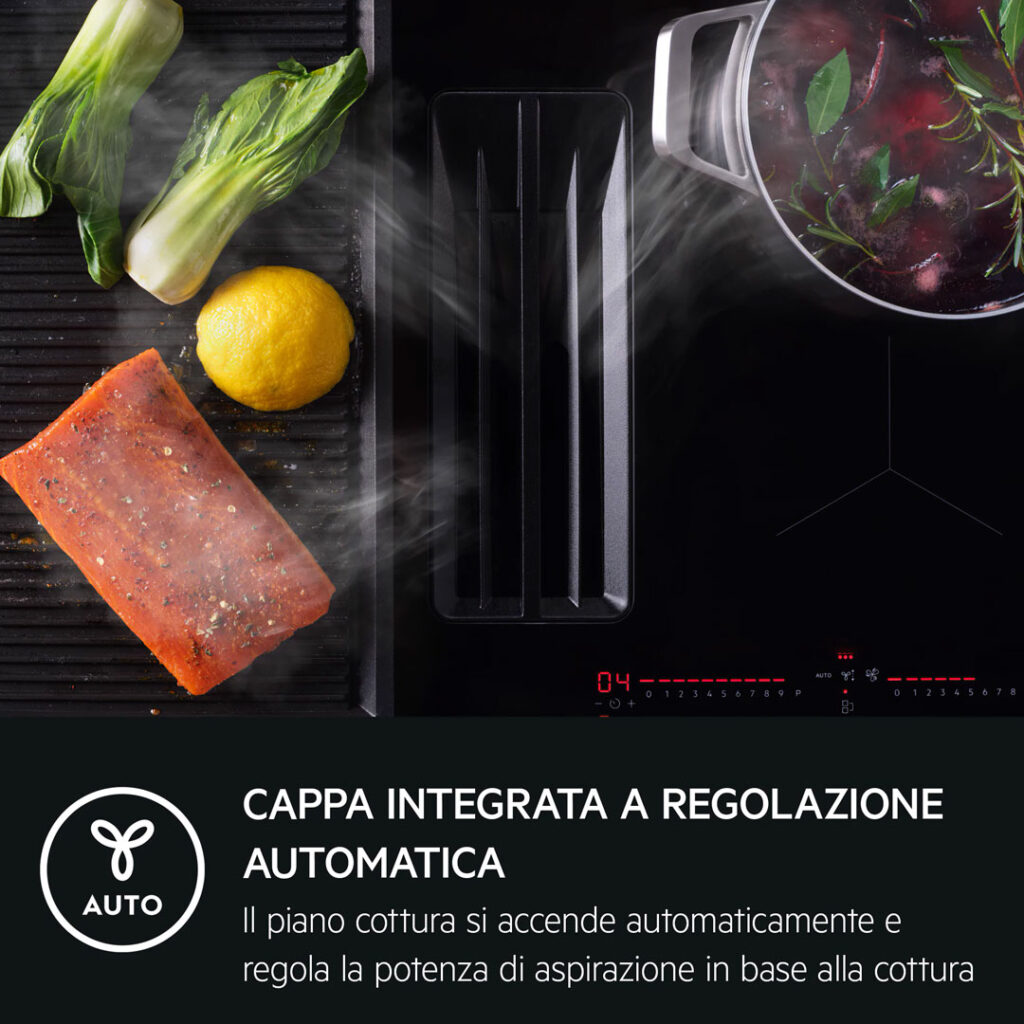 Piano a induzione AEG con cappa integrata Bridge: più spazio, più libertà e massima efficienza in cucina