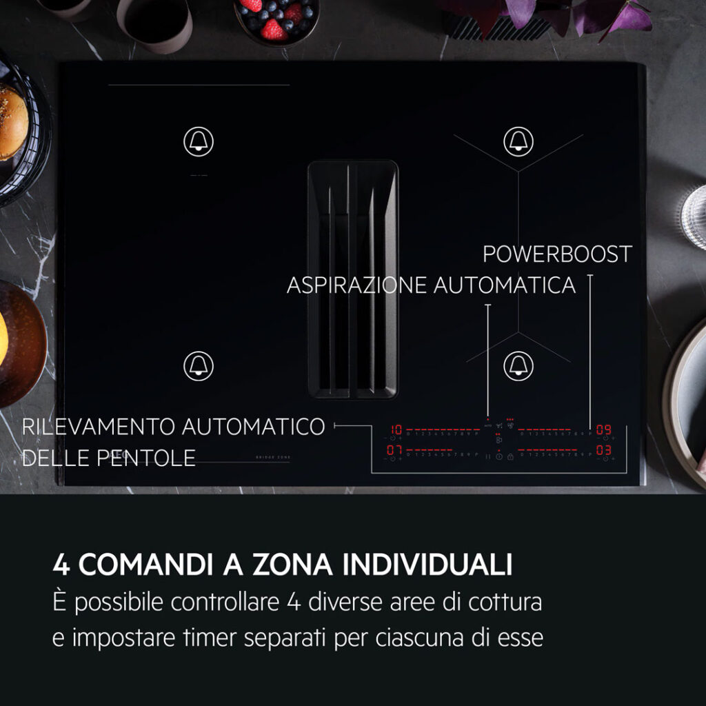 Piano a induzione AEG con cappa integrata Bridge: più spazio, più libertà e massima efficienza in cucina